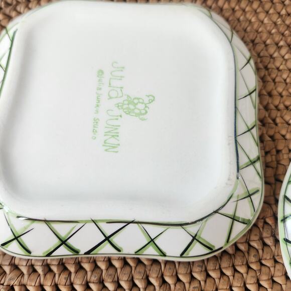 Julia Junkin 5" set of 3 yellow with black olive & branch print appetizer plates - Picture 5 of 8